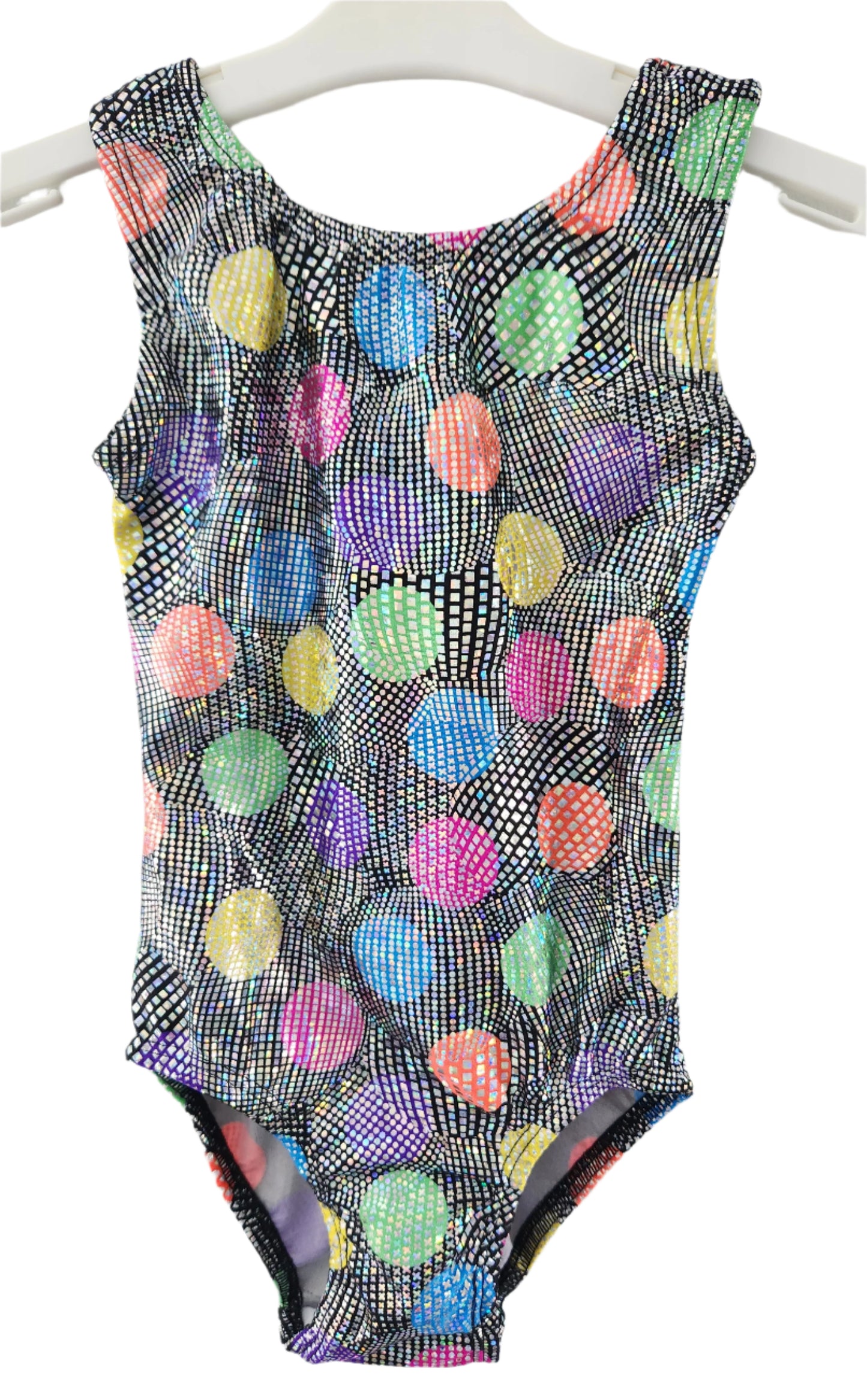 Leotard Hologram Black with Multi Colour Dots