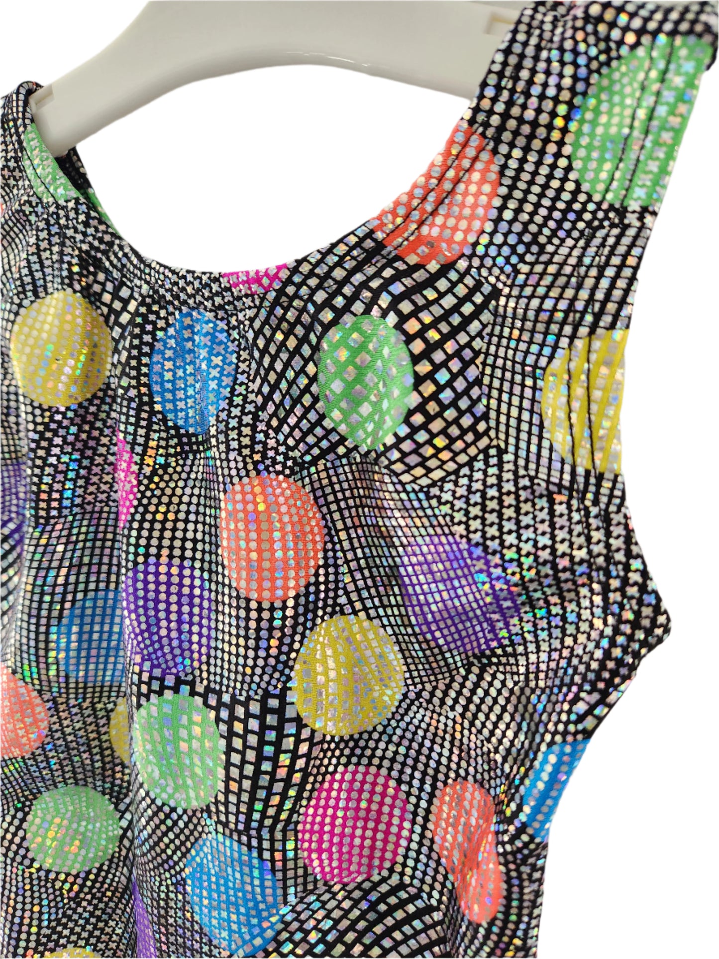 Leotard Hologram Black with Multi Colour Dots