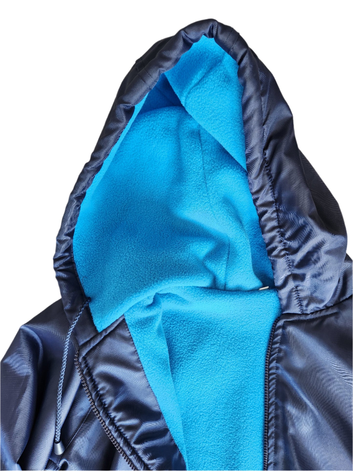 Navy Parka Jacket with Turquoise Blue Fleece Lining
