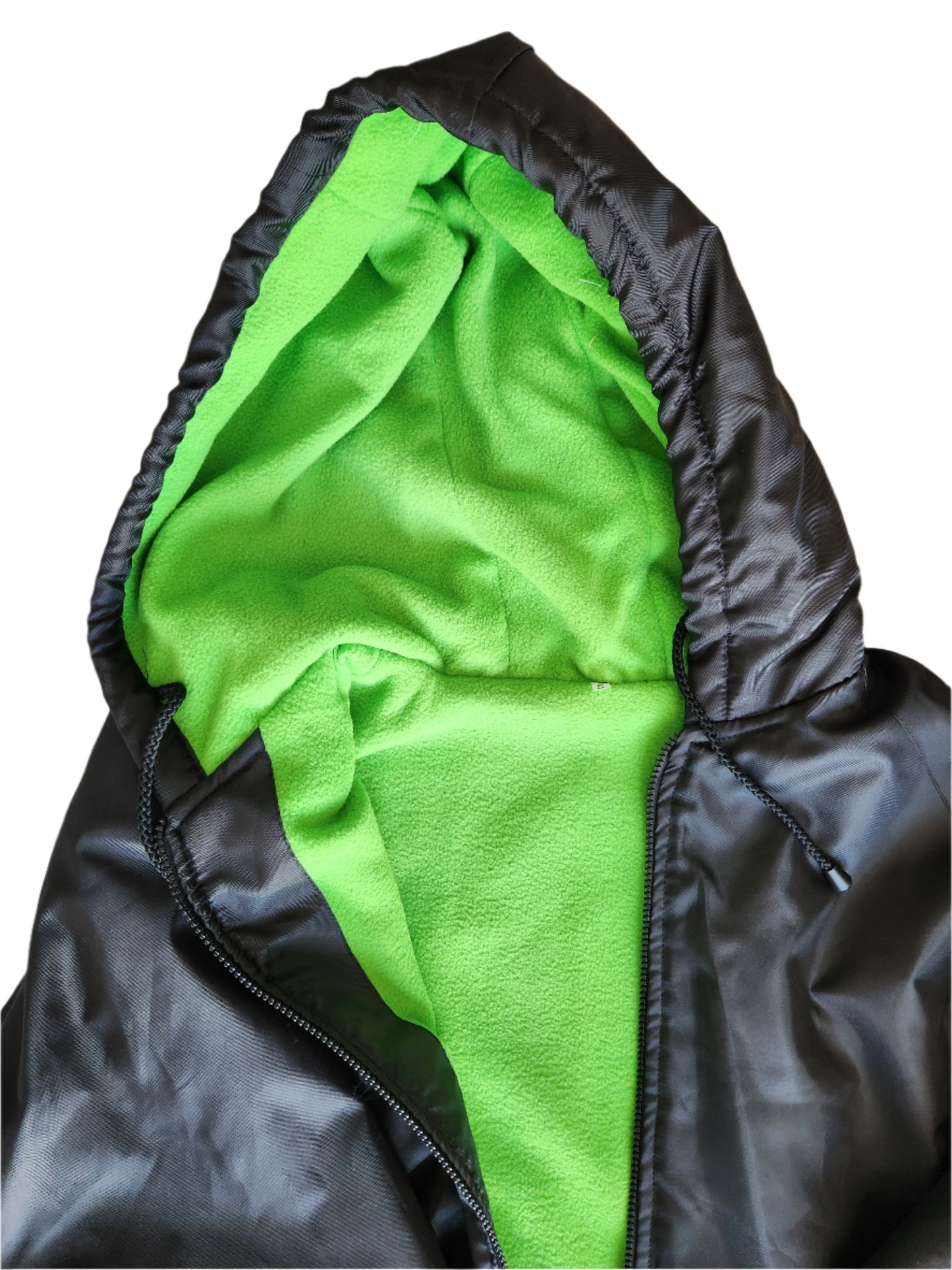 Black Parka Jacket with Green Fleece Lining