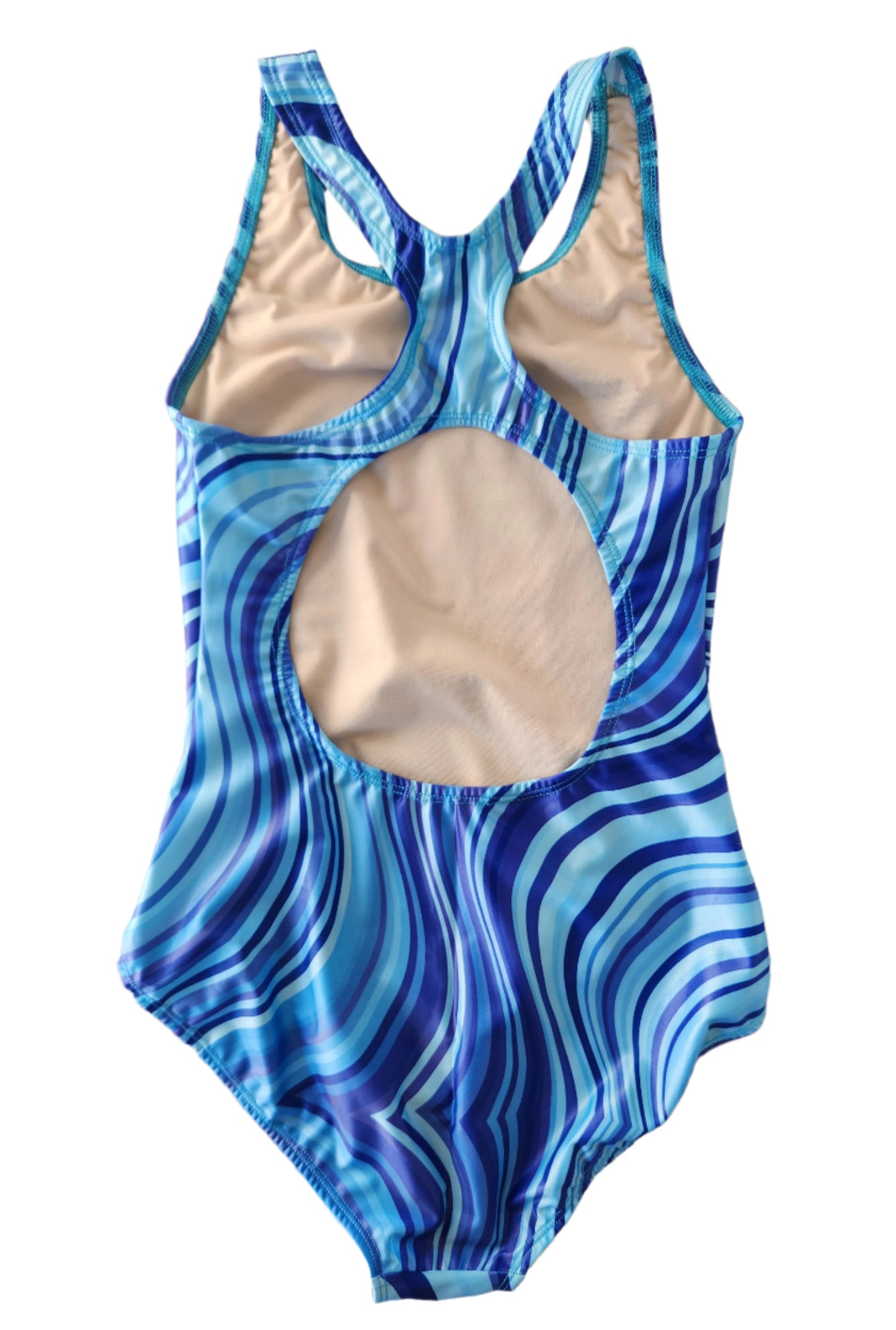 Extra Life Fastback Swimsuit in a Blues Wavy Stripe Design