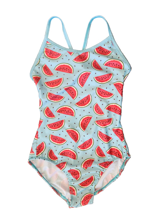Extra Life Thin Strap Swimsuit in Summer Candy Watermelon with Ice Blue Straps