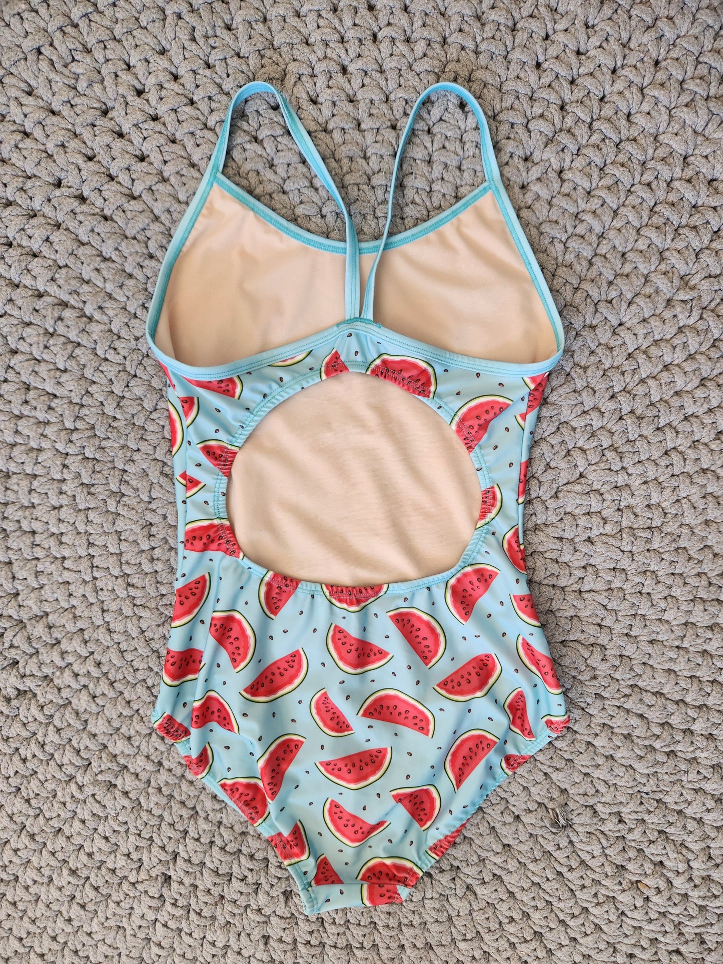 Extra Life Thin Strap Swimsuit in Summer Candy Watermelon with Ice Blue Straps