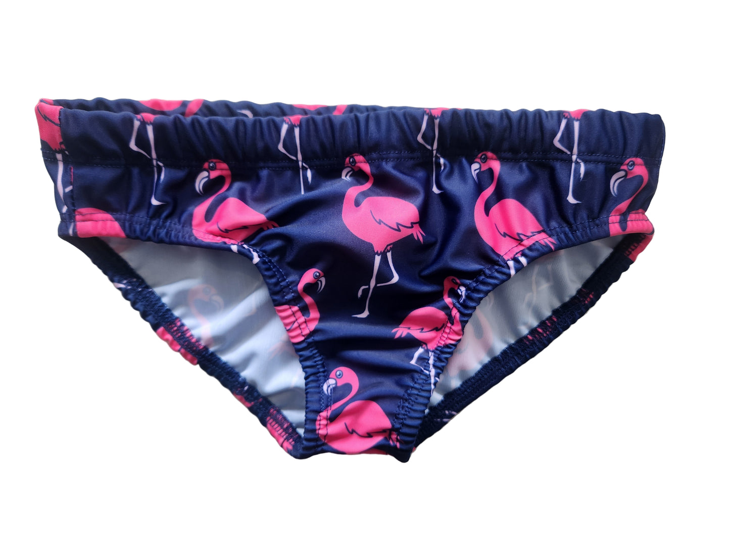 Brief Swimsuit in Flamingos on Navy Design