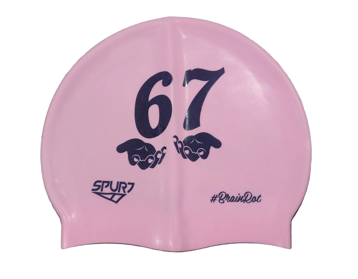 BrainRot 67 With Hands on Light Pink Spurt Silicone Swim Cap