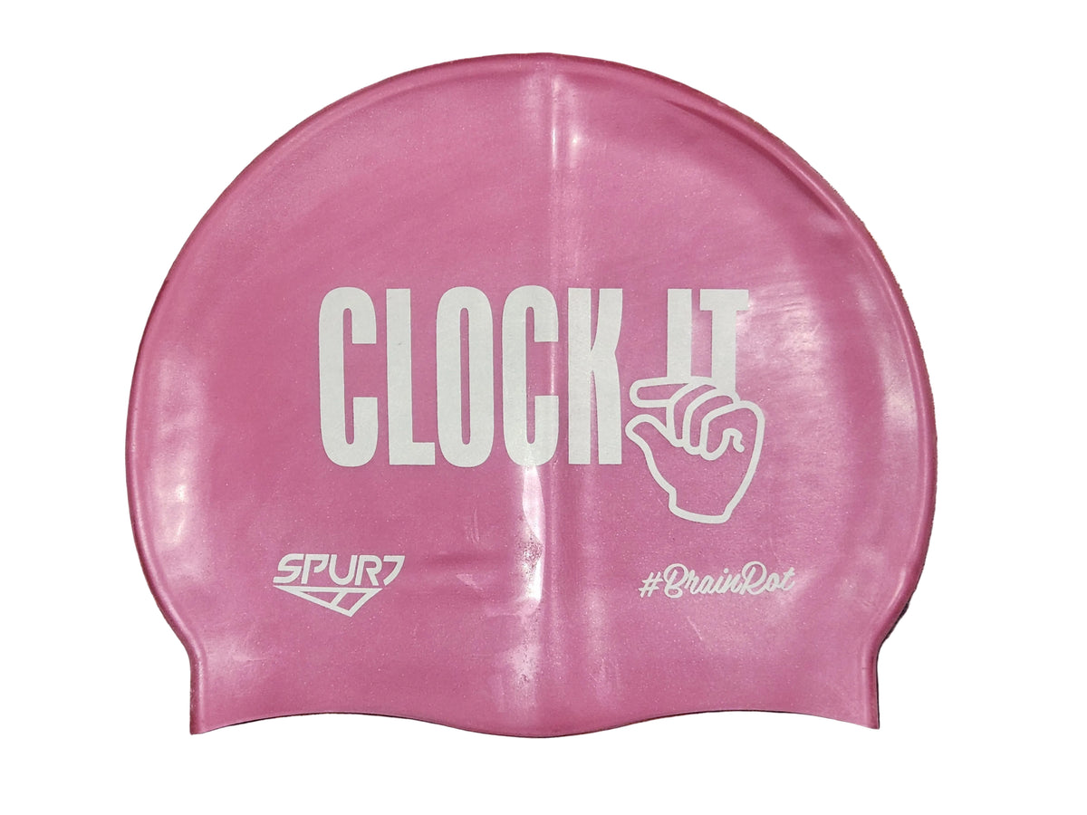 BrainRot Clock It on Dark Pink Spurt Silicone Swim Cap