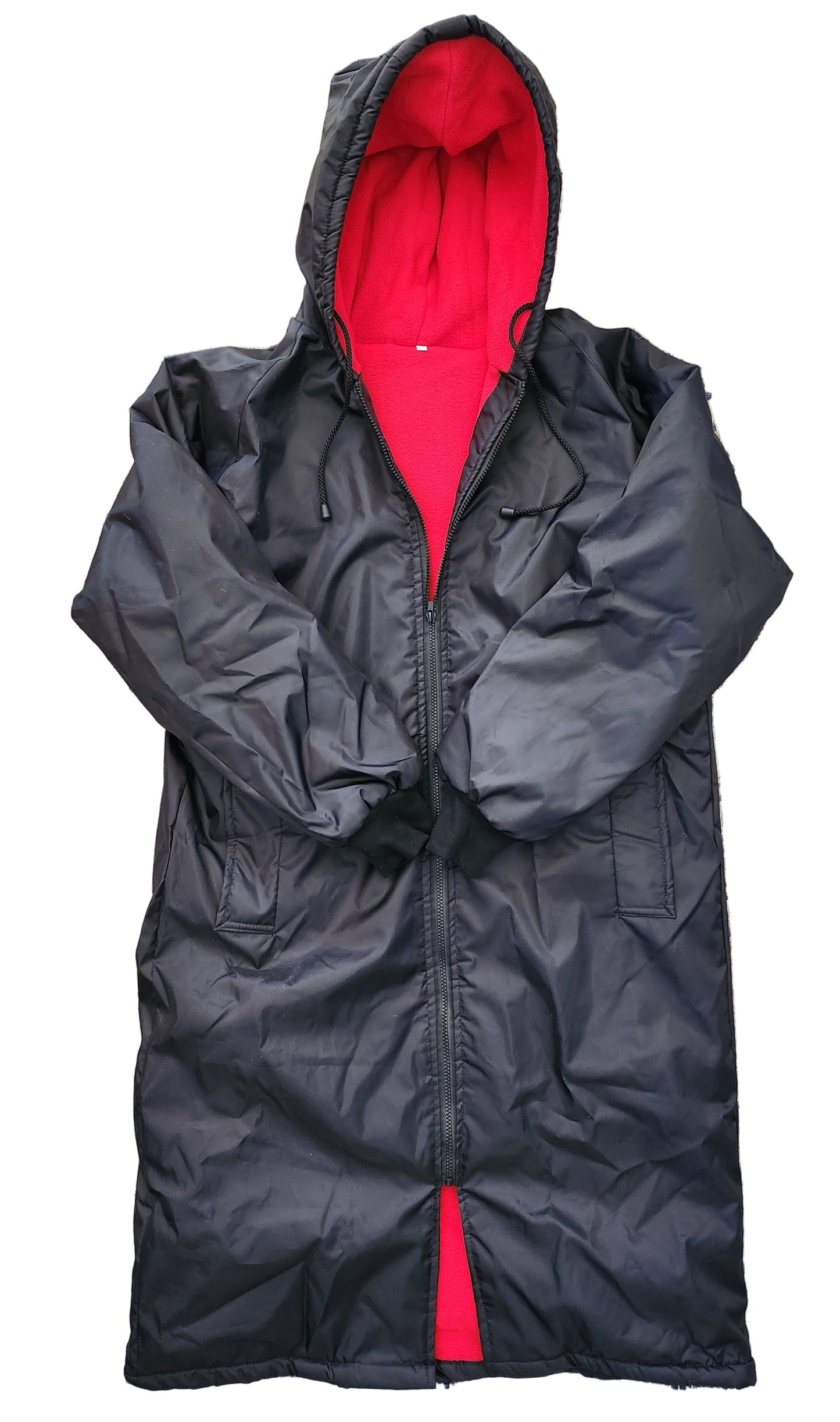 Black Parka Jacket with Red Fleece Lining