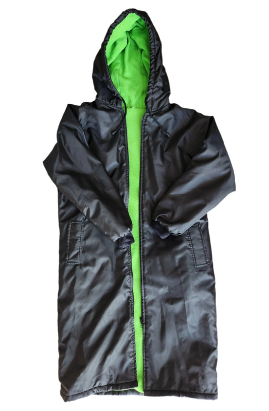 Black Parka Jacket with Green Fleece Lining