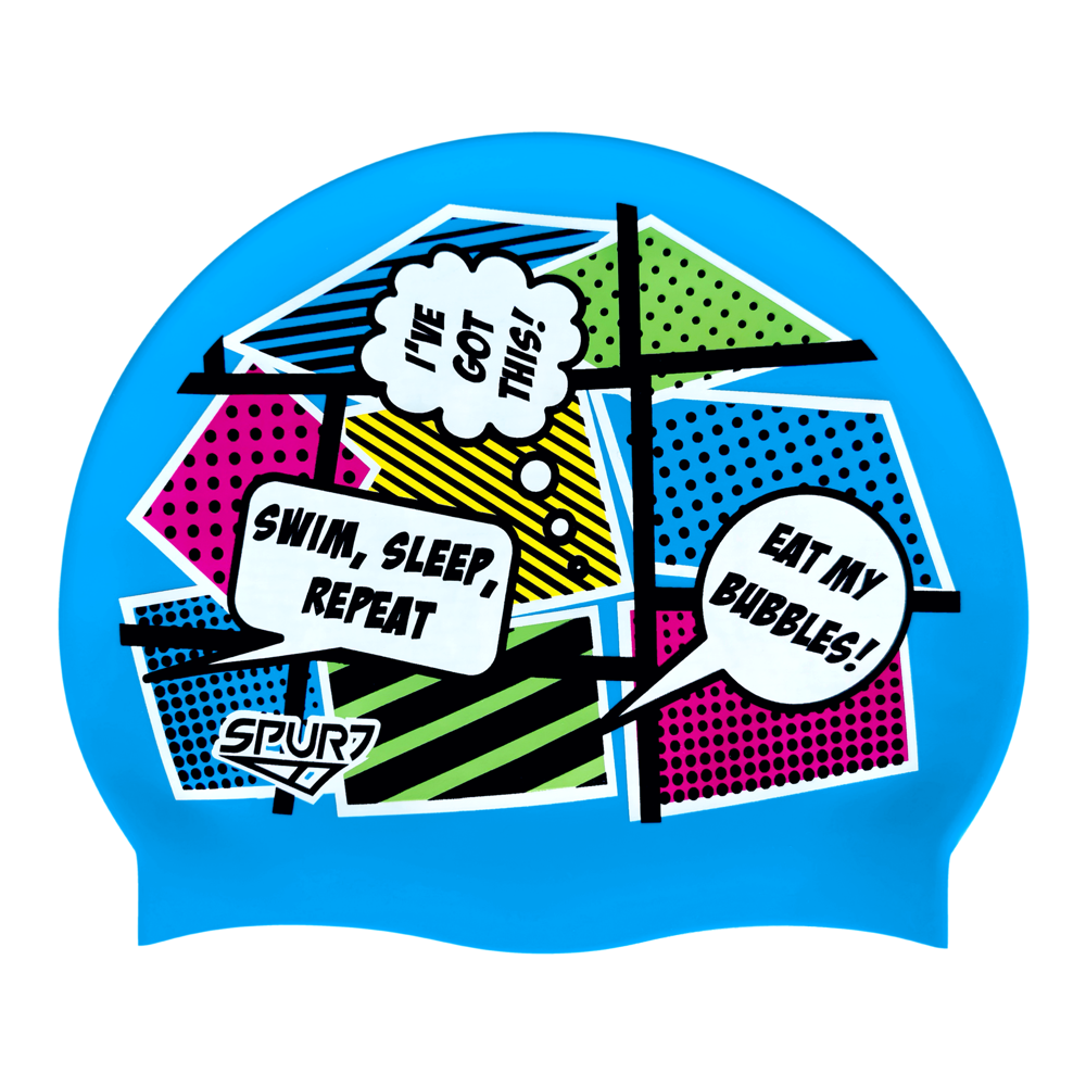 Comic Book Style with Speech Bubbles on Sky Blue Spurt Silicone Cap