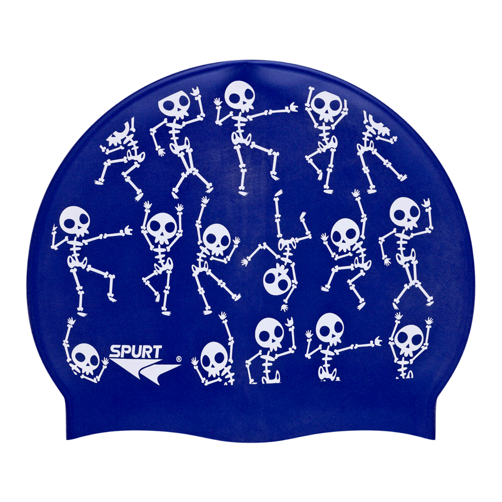 Dancing Skeletons on Metallic Navy Spurt Silicone Cap
