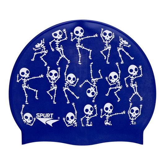 Dancing Skeletons on Metallic Navy Spurt Silicone Cap