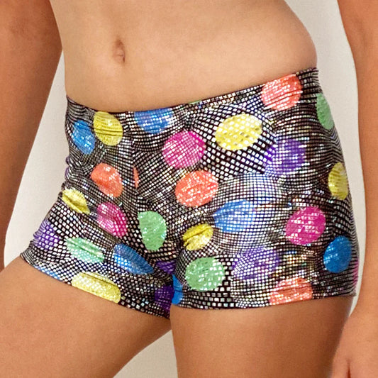 Hot Pants in Hologram Black with Multi Colour Dots