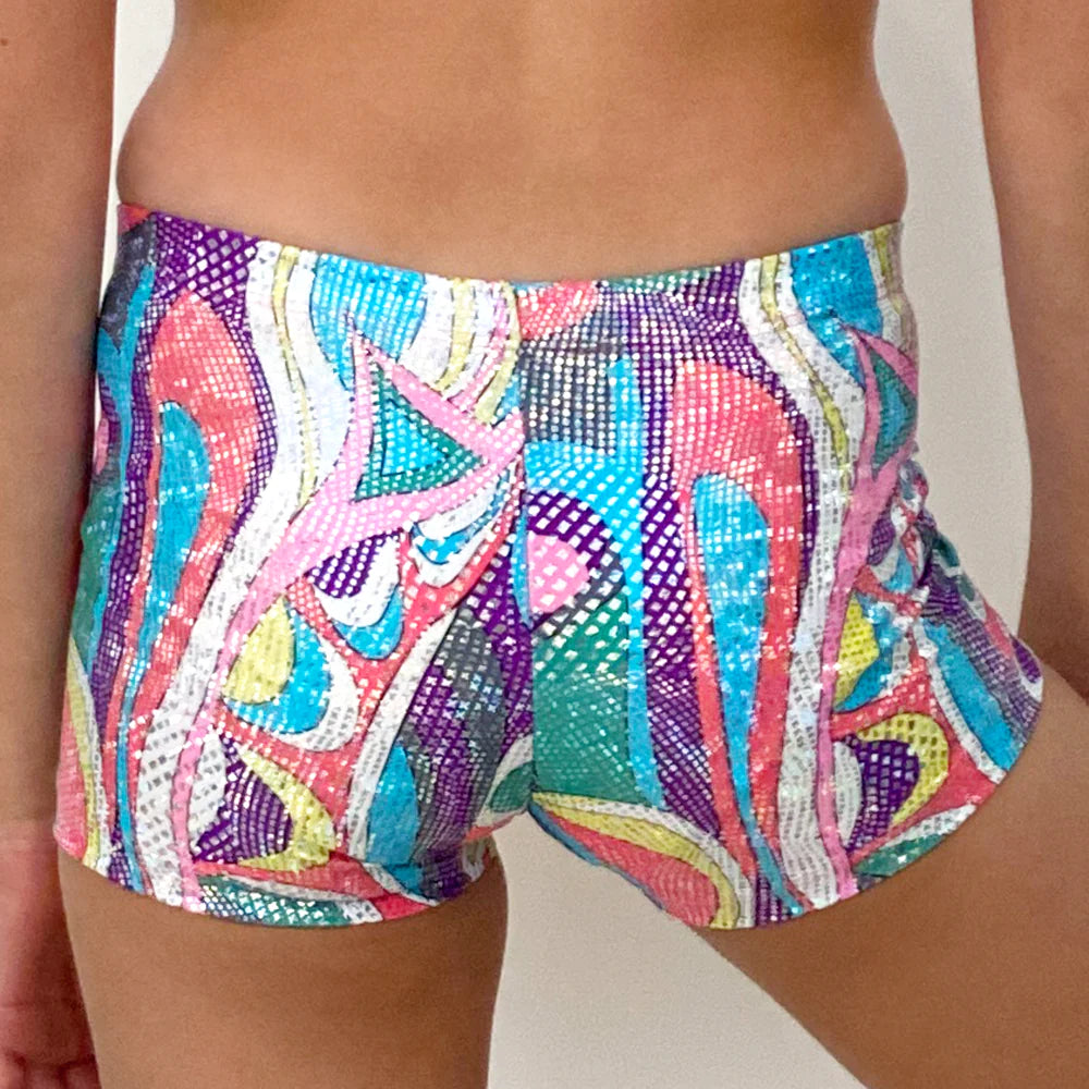 Hot Pants in Hologram Multi Colour Swirl