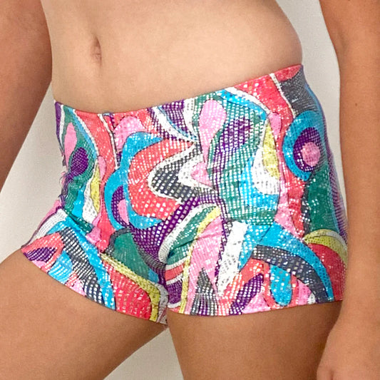 Hot Pants in Hologram Multi Colour Swirl