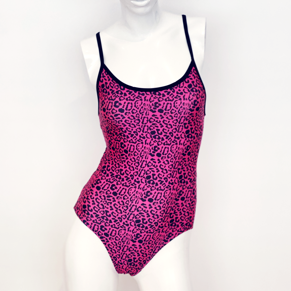 Extra Life Thin Strap Swimsuit in Full Print Leopard print on Bubblegum Pink