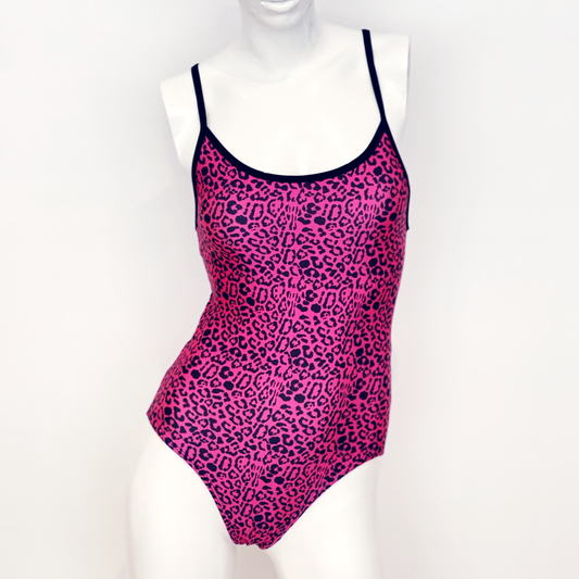 Extra Life Thin Strap Swimsuit in Full Print Leopard print on Bubblegum Pink