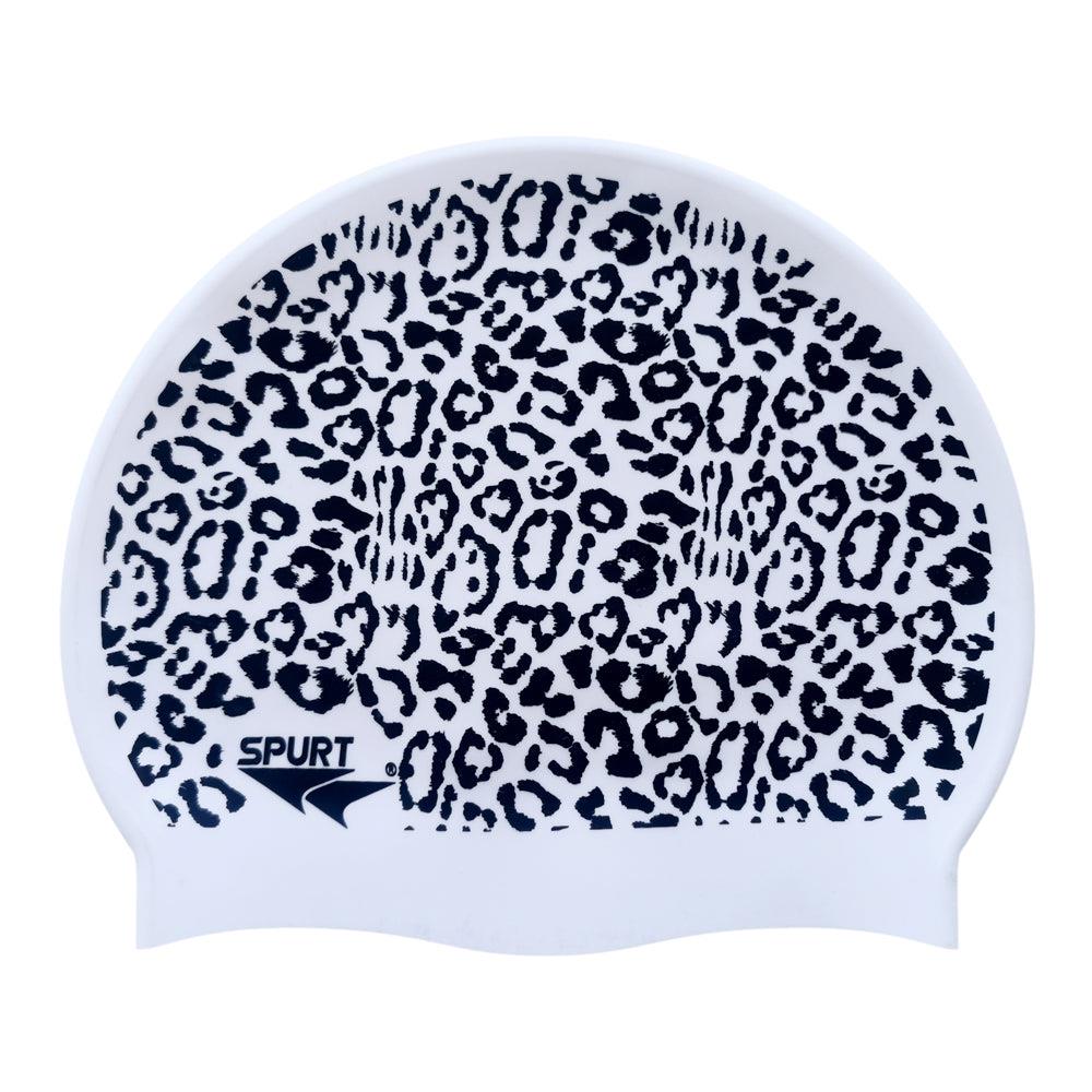 Leopard Print Cool White Spurt Silicone Swim Cap