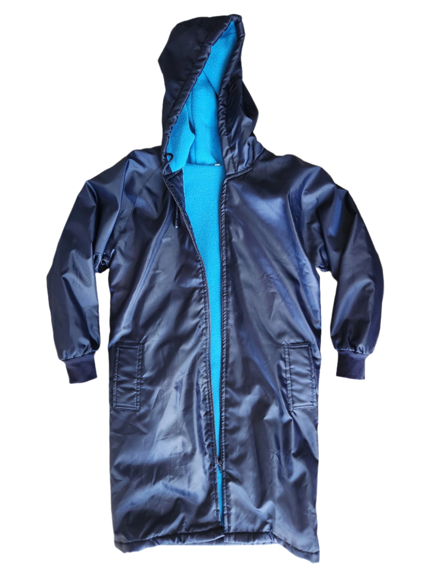 Navy Parka Jacket with Turquoise Blue Fleece Lining