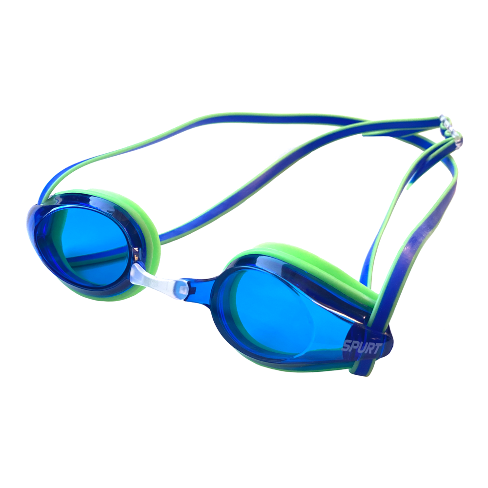 Spurt Intermediate Racer R3 Senior Goggle in Bright Green & Blue with Blue Lens & Medium Tint