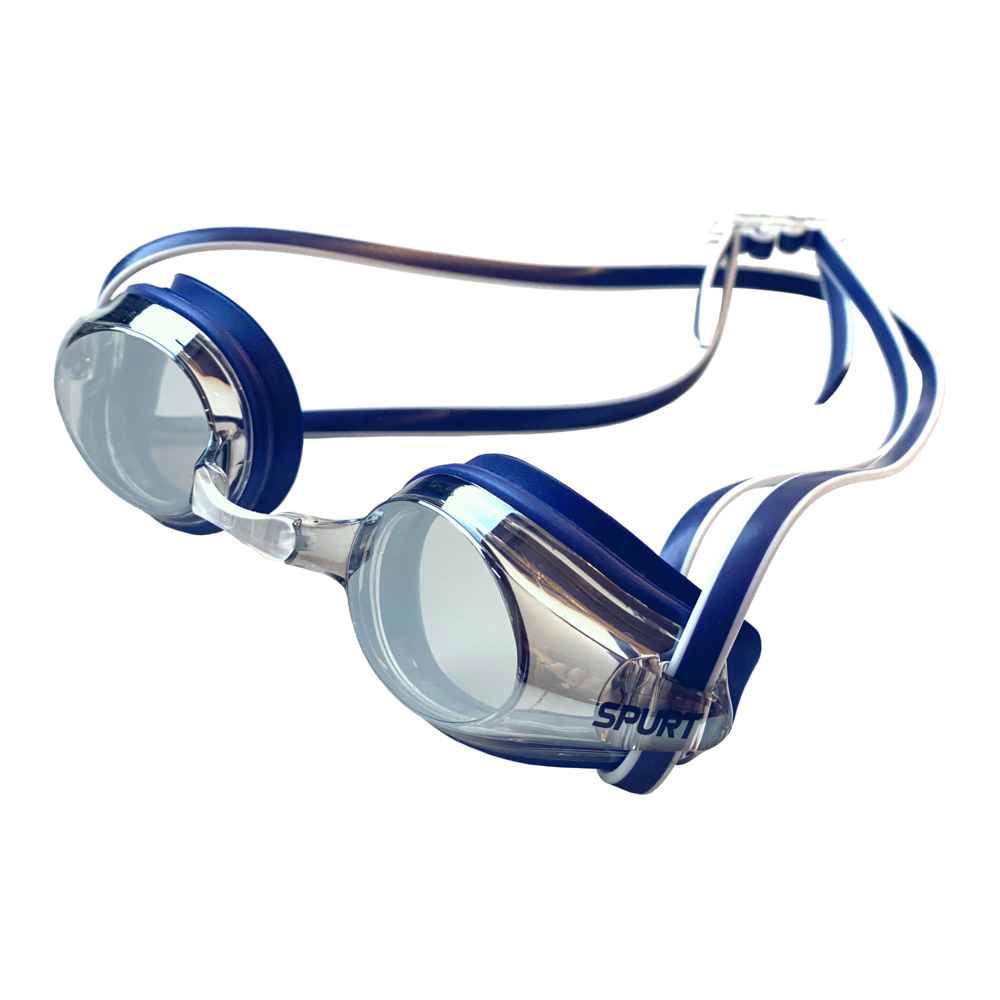 Spurt Intermediate Racer R3 Senior Goggle in Navy & White with Mirror Silver Lens & Light Tint