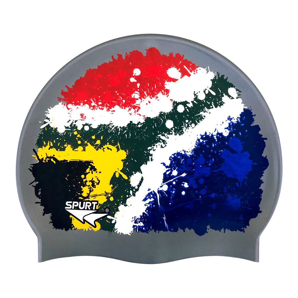 SA Flag Splash Design Mirror Image on Dark Grey Spurt Silicone Cap