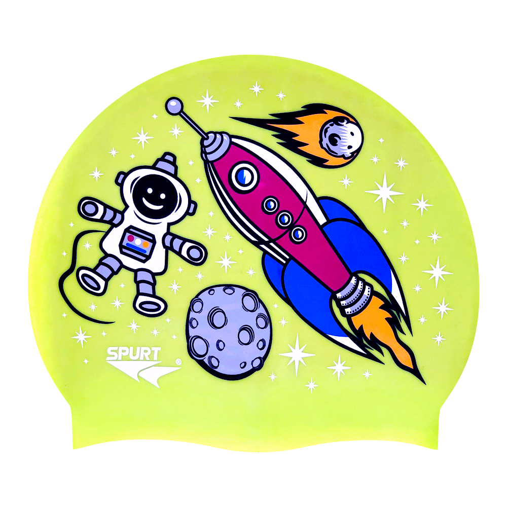 Space Theme with Rocket on Neon Yellow Spurt Silicone Cap