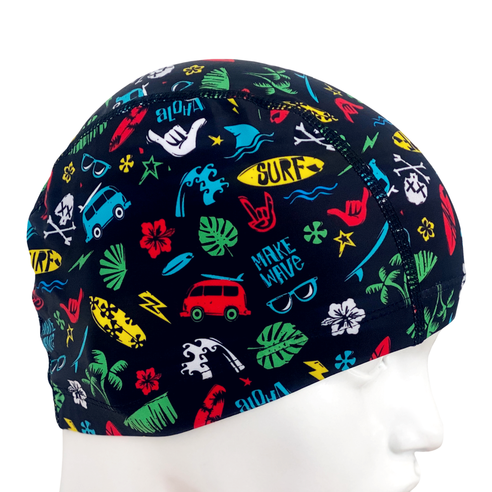 Lycra Swim Cap: Surfer Island Theme