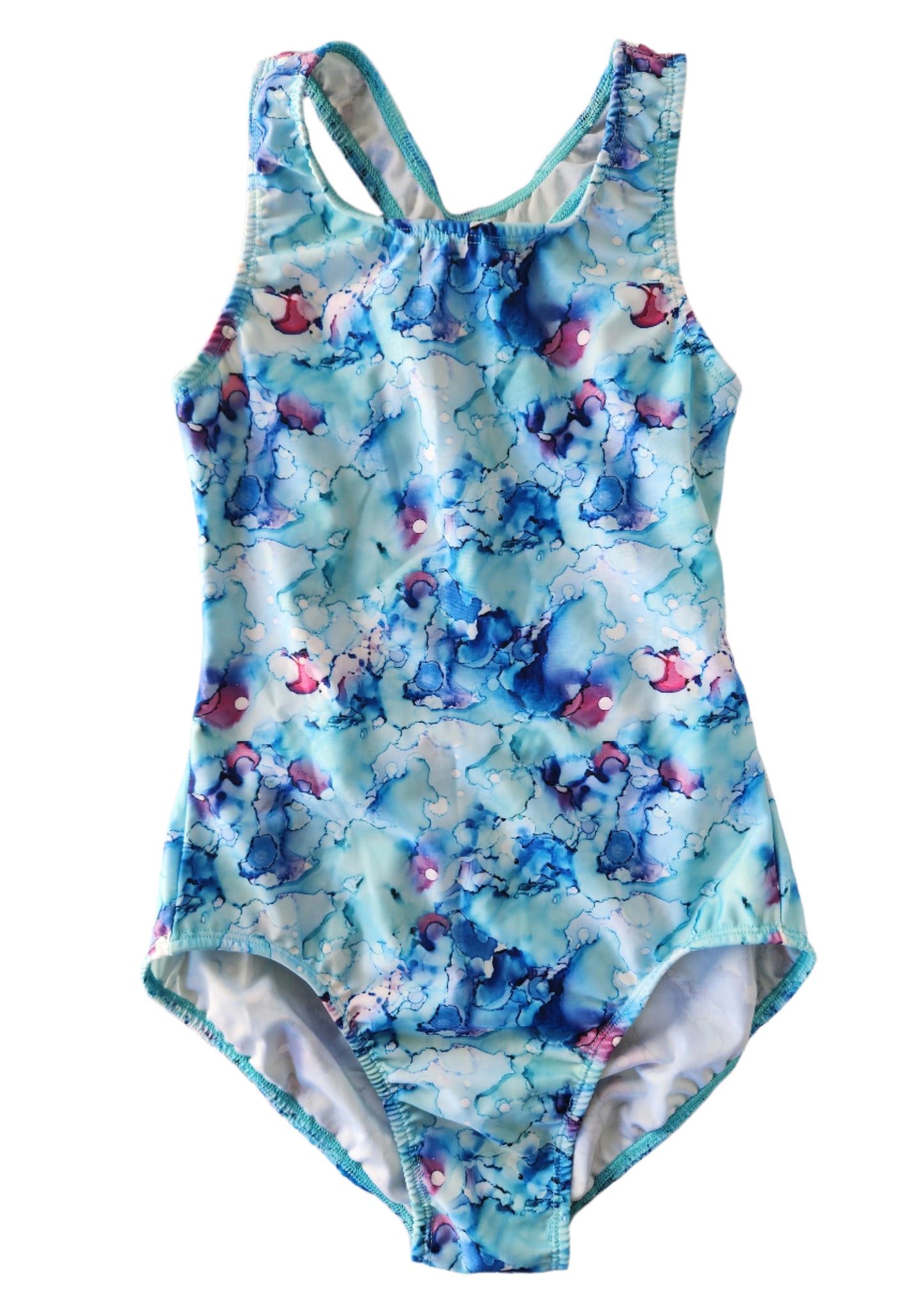 Extra Life Fastback Swimsuit in a Blues Watercolour Design