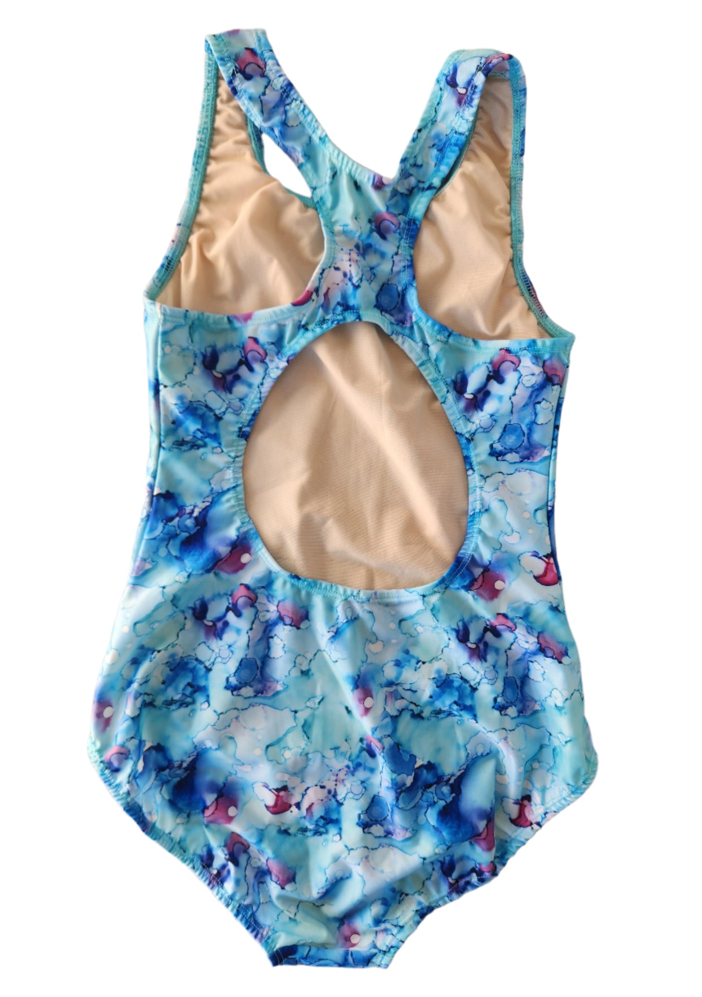 Extra Life Fastback Swimsuit in a Blues Watercolour Design