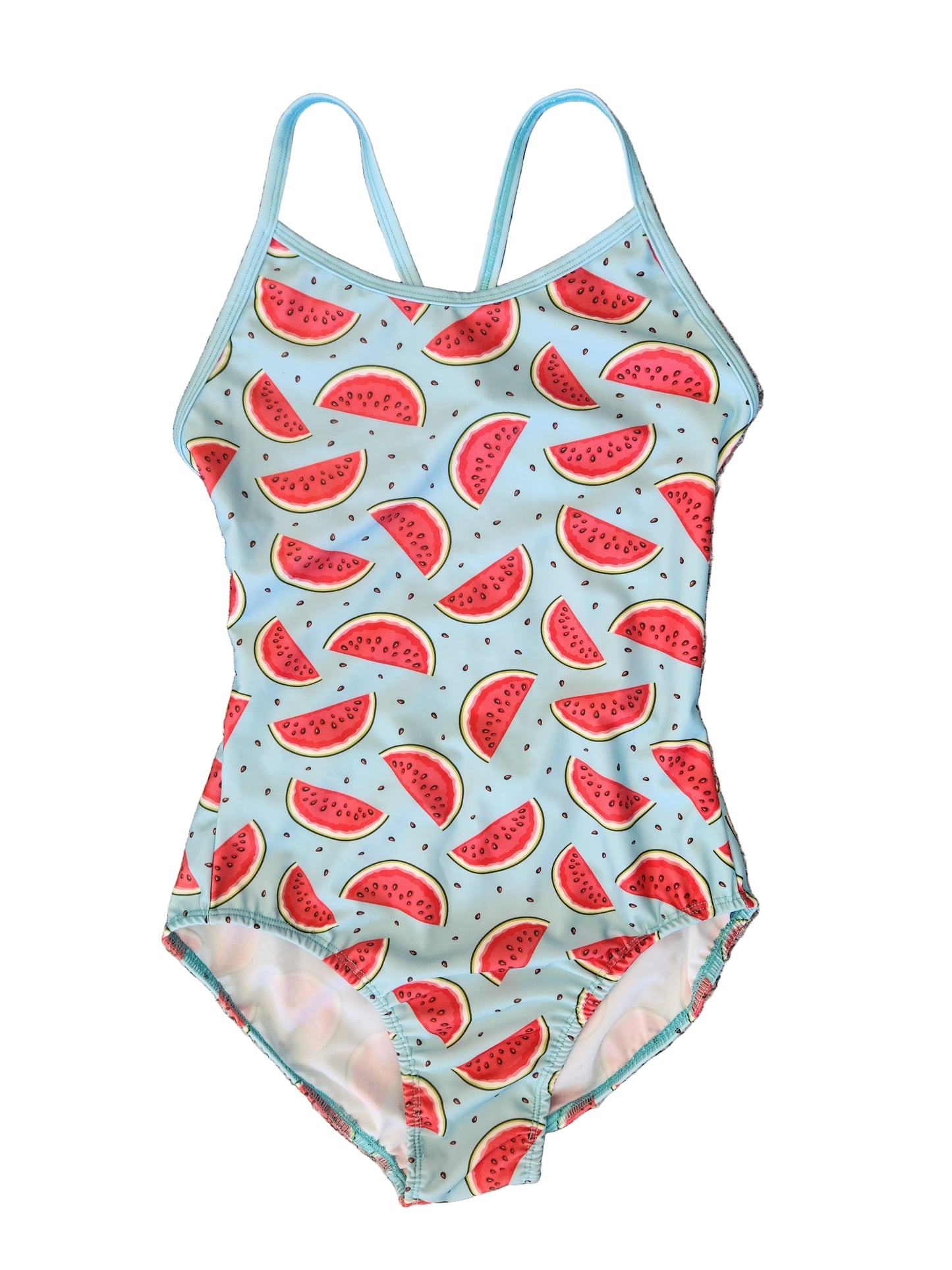 Extra Life Thin Strap Swimsuit in Summer Candy Watermelon with Ice Blue Straps