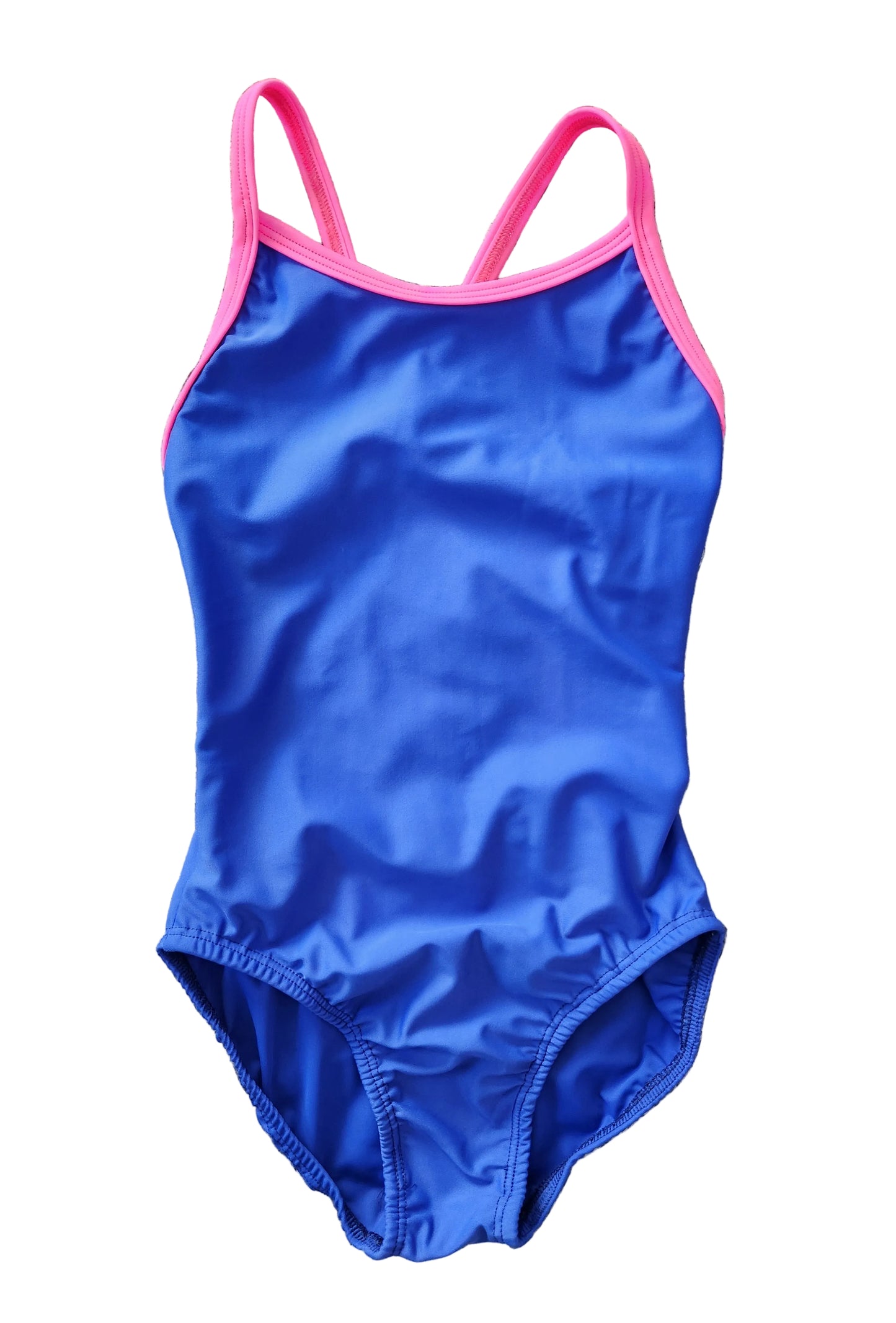 Extra Life Thin Strap Swimsuit in Royal Blue with Neon Pink Straps