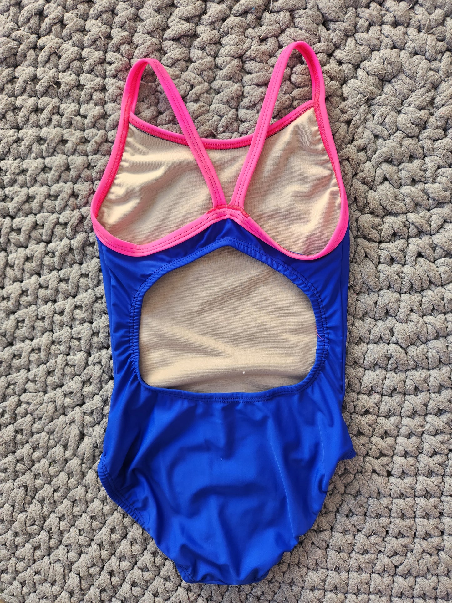 Extra Life Thin Strap Swimsuit in Royal Blue with Neon Pink Straps