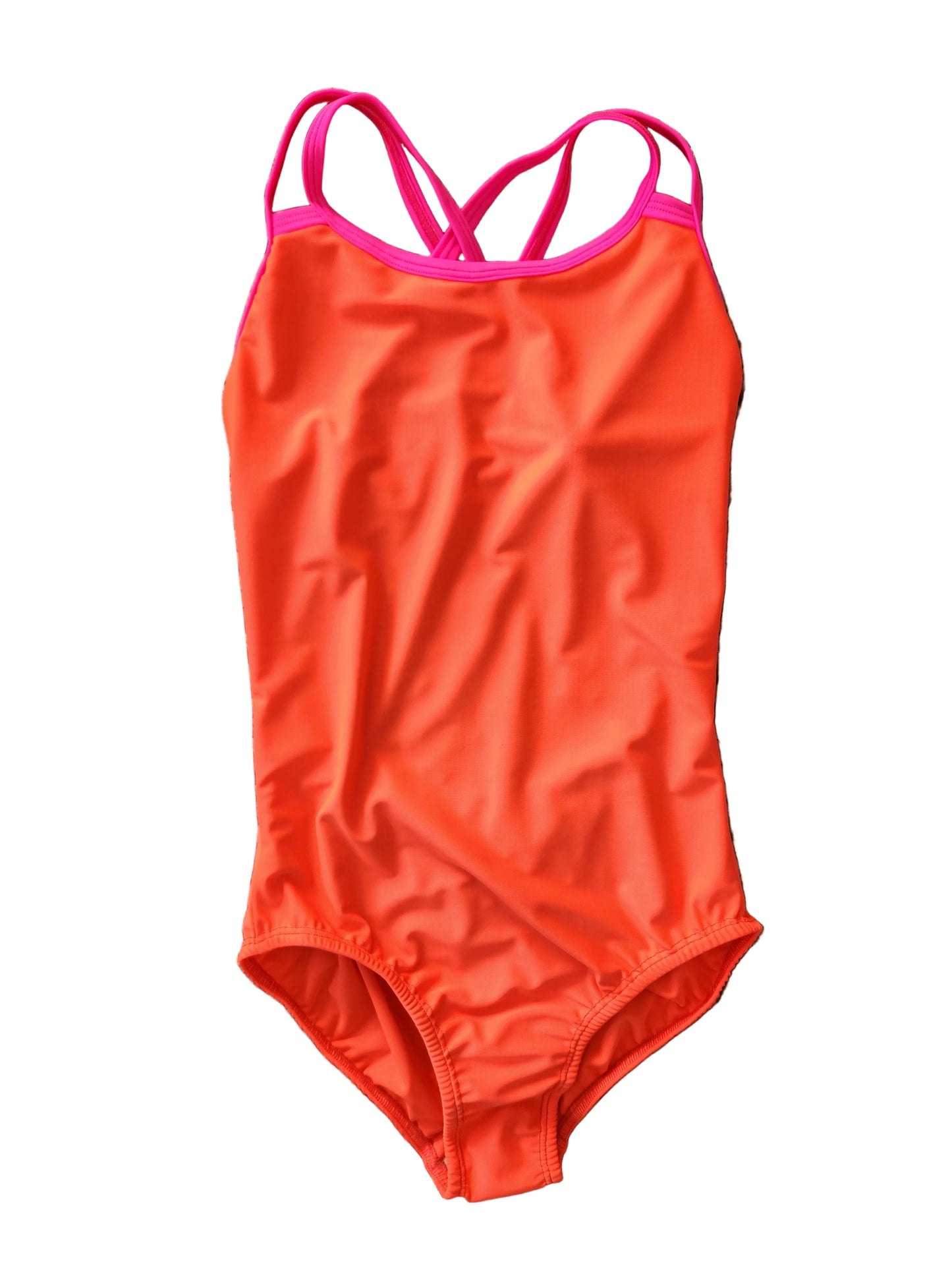 Extra Life Double Thin Strap Swimsuit in Neon Coral with Neon Pink Double Straps