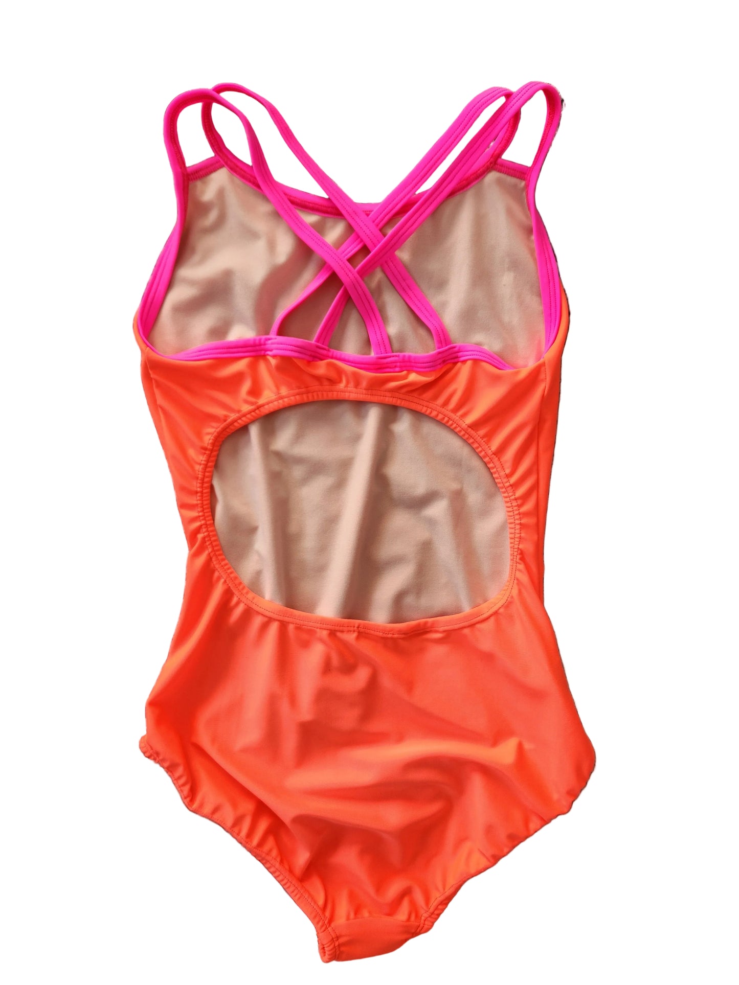 Extra Life Double Thin Strap Swimsuit in Neon Coral with Neon Pink Double Straps