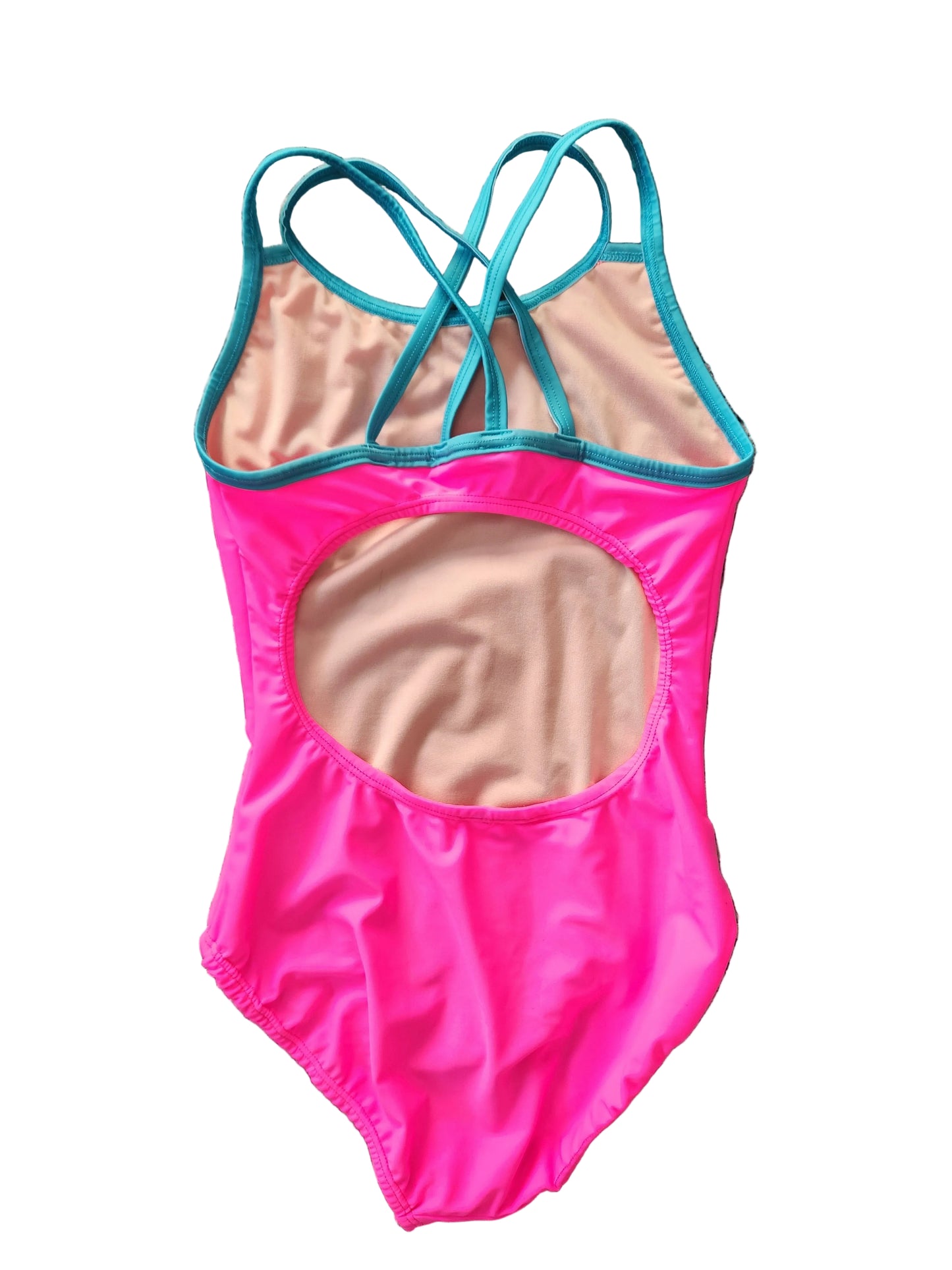 Extra Life Double Thin Strap Swimsuit in Neon Pink with Teal Green Double Straps