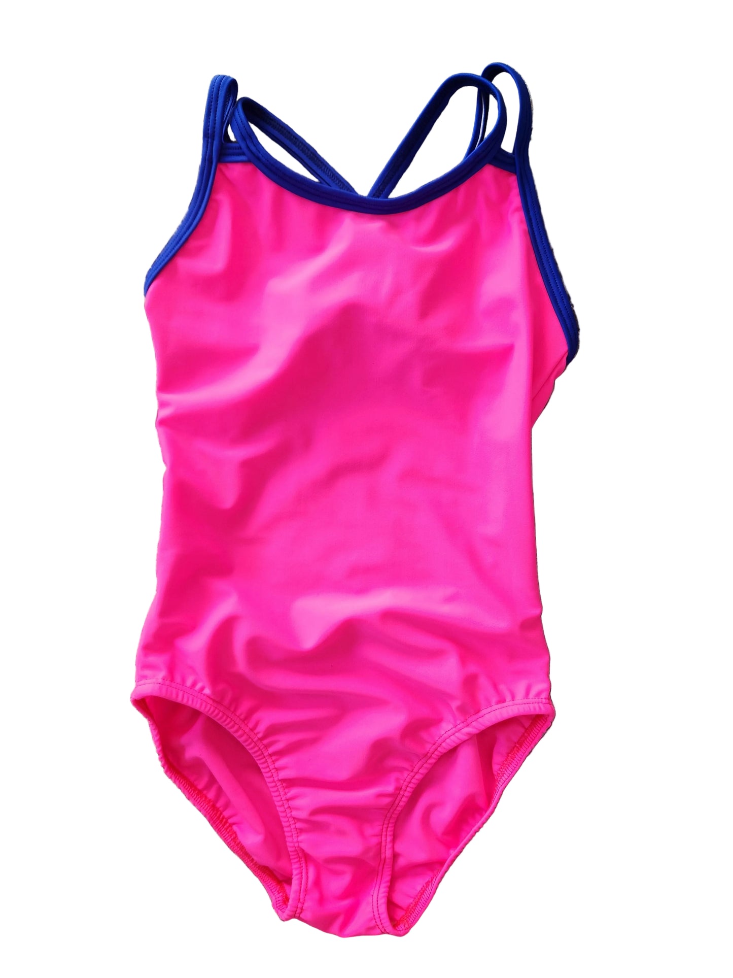 Extra Life Double Thin Strap Swimsuit in Neon Pink with Royal Double Straps