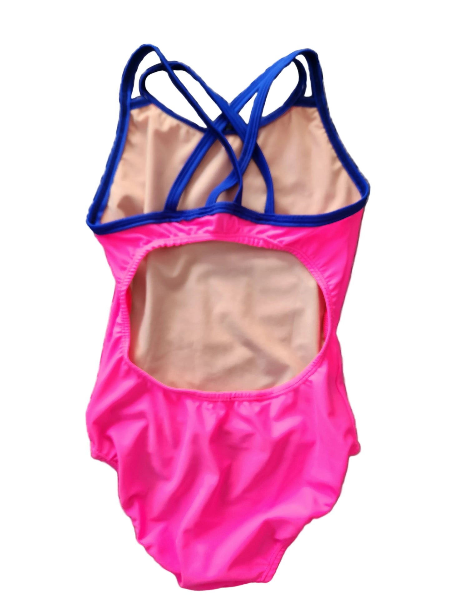 Extra Life Double Thin Strap Swimsuit in Neon Pink with Royal Double Straps