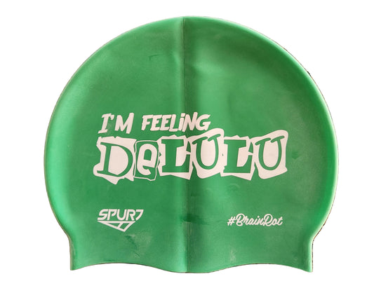 BrainRot I'm Feeling Delulu on F217 Mid Green Spurt Silicone Swim Cap