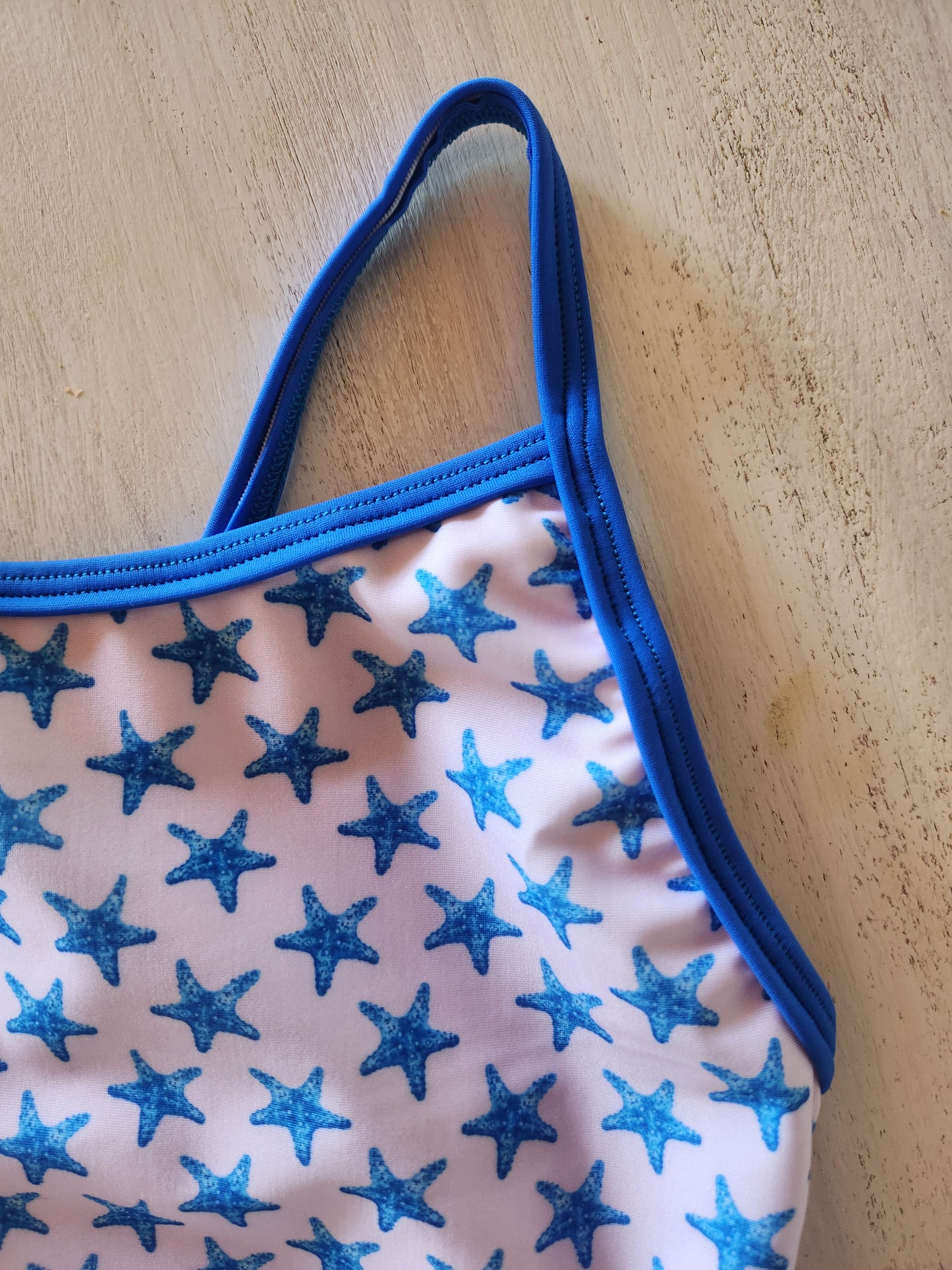 Extra Life Thin Strap Swimsuit in Salty Star Print with Royal Straps