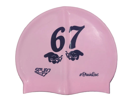 BrainRot 67 With Hands on Light Pink Spurt Silicone Swim Cap