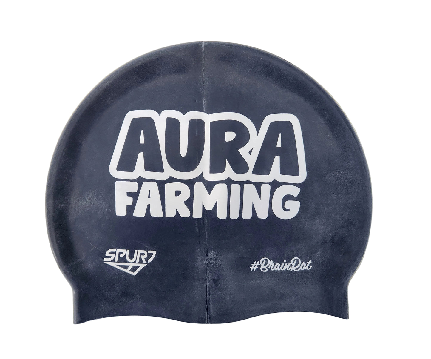 Brainrot ARE You Aura Farming on Midnight Navy Spurt Silicone Swim Cap