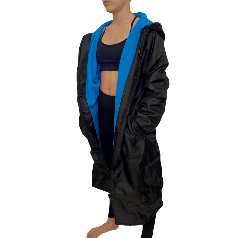 Black Parka Jacket with Turquoise Blue Fleece Lining
