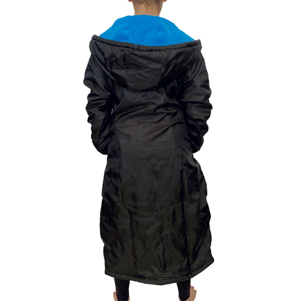 Black Parka Jacket with Turquoise Blue Fleece Lining