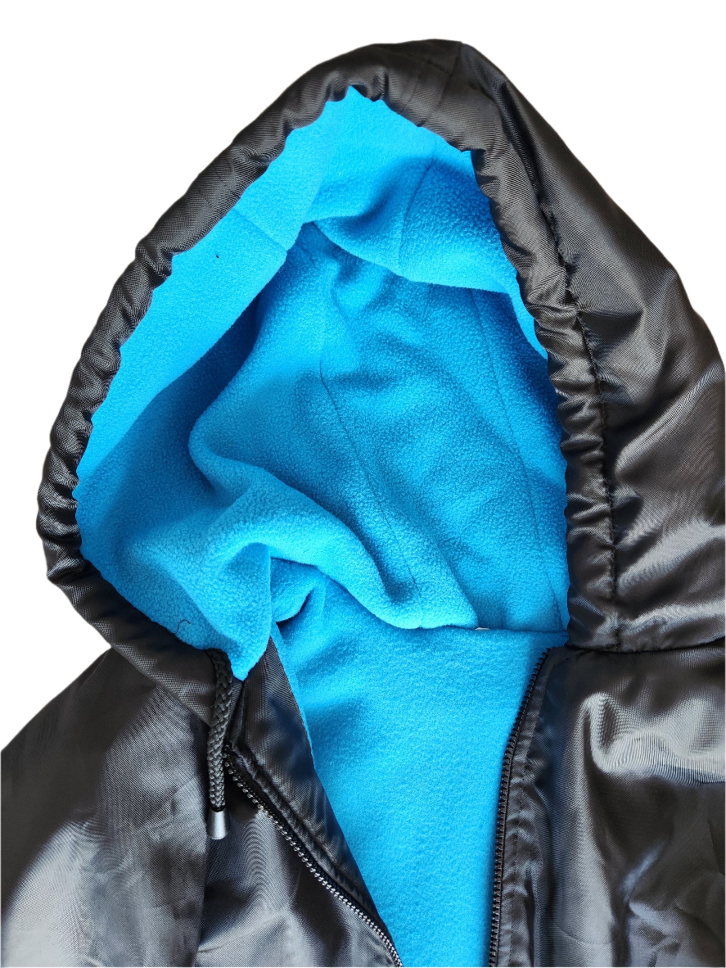 Black Parka Jacket with Turquoise Blue Fleece Lining