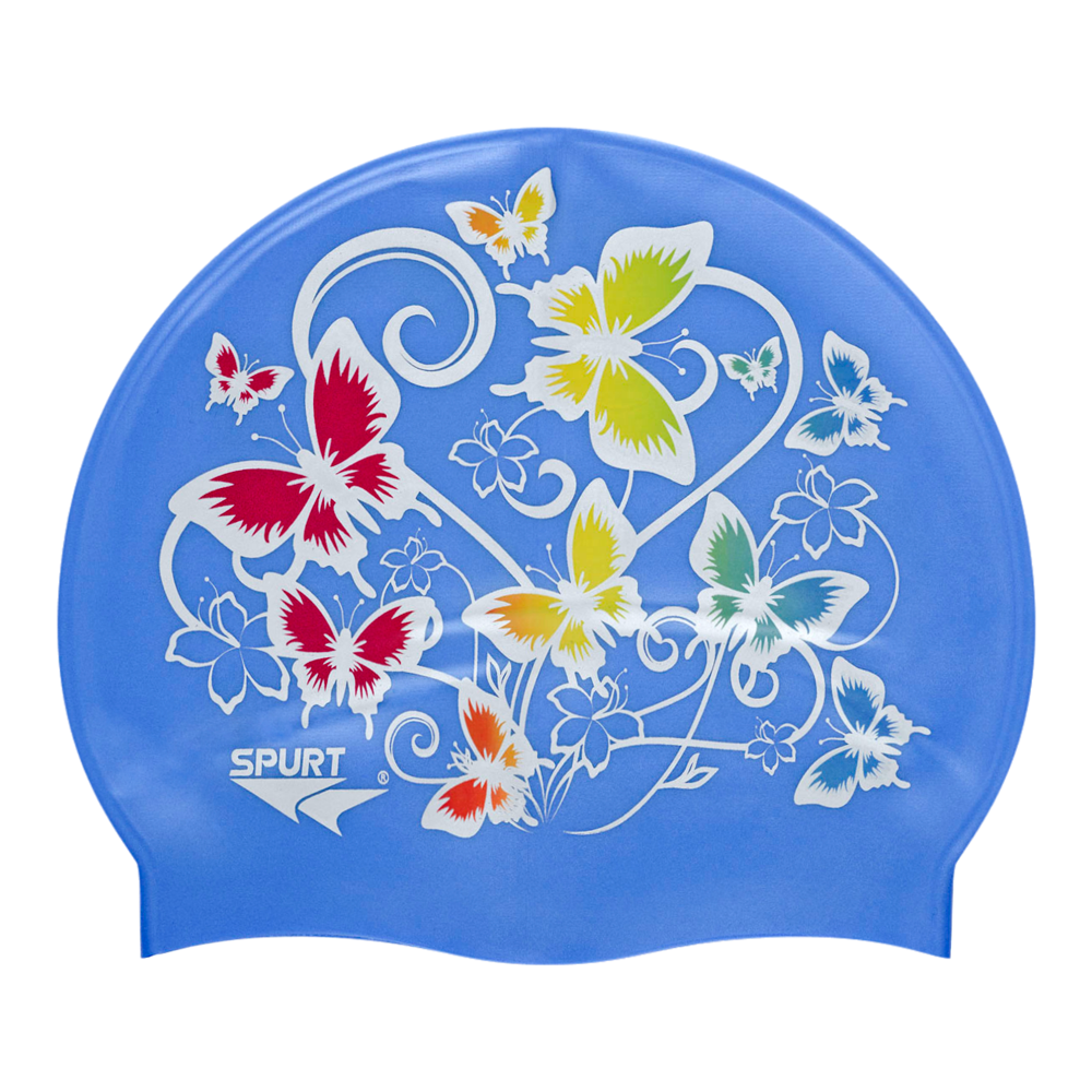 Butterflies in Floral Pattern on Lavender Blue Spurt Silicone Cap
