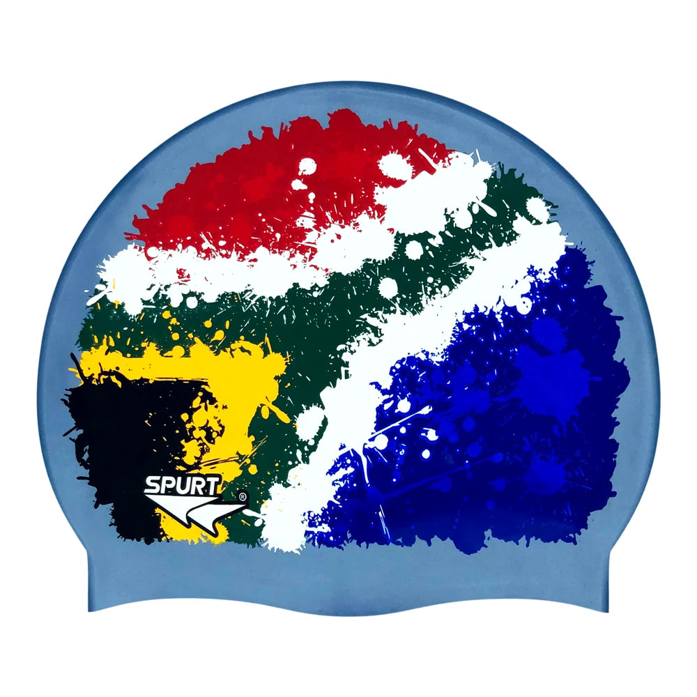 SA Flag Splash Design Mirror Image on Gun Metal Blue Spurt Silicone Cap