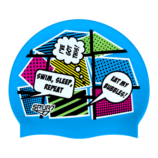 Comic Book Style with Speech Bubbles on Sky Blue Spurt Silicone Cap