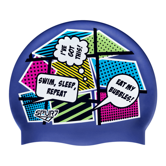 Comic Book Style with Speech Bubbles on Metallic Navy Spurt Silicone Cap
