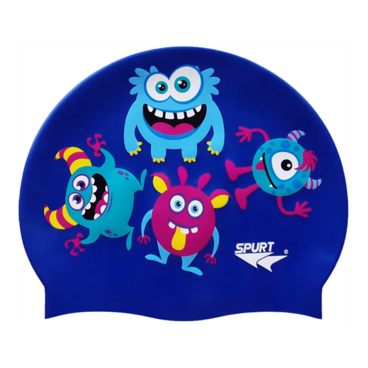 Scattered Cute Monsters on Dark Blue Spurt Silicone Cap
