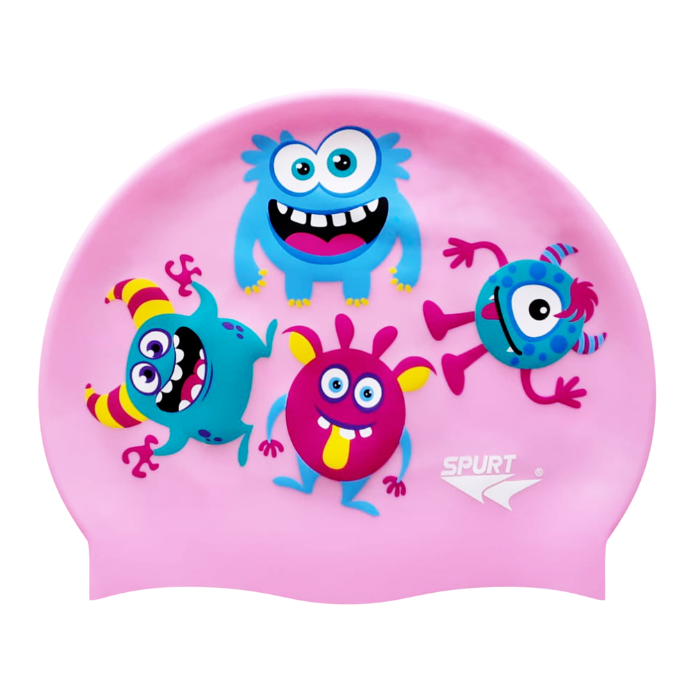 Scattered Cute Monsters on Light Pink Spurt Silicone Cap